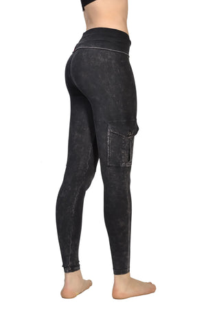 Contour Rolldown Cargo Ankle Legging (Style W-443, Black Mineral Wash MW6) by Hard Tail Forever