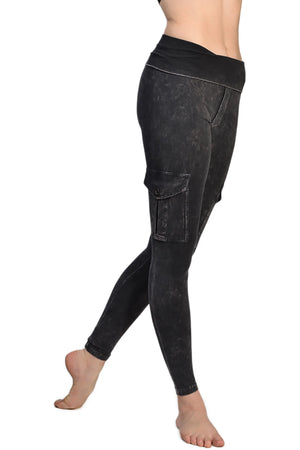 Contour Rolldown Cargo Ankle Legging (Style W-443, Black Mineral Wash MW6) by Hard Tail Forever