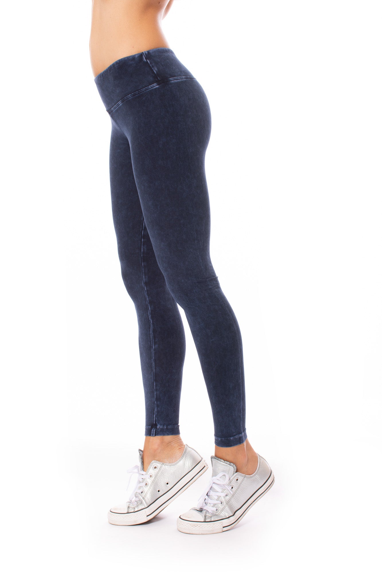 Flat Waist Ankle Legging (Style W-452, Dark Blue Mineral Wash) by Hard Tail Forever