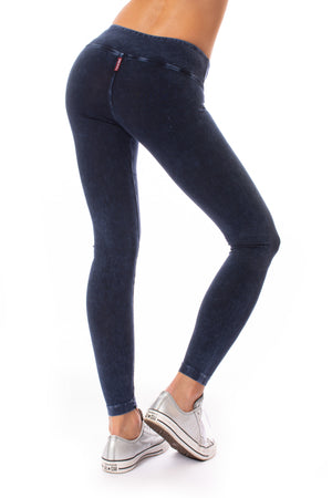 Flat Waist Ankle Legging (Style W-452, Dark Blue Mineral Wash) by Hard Tail Forever