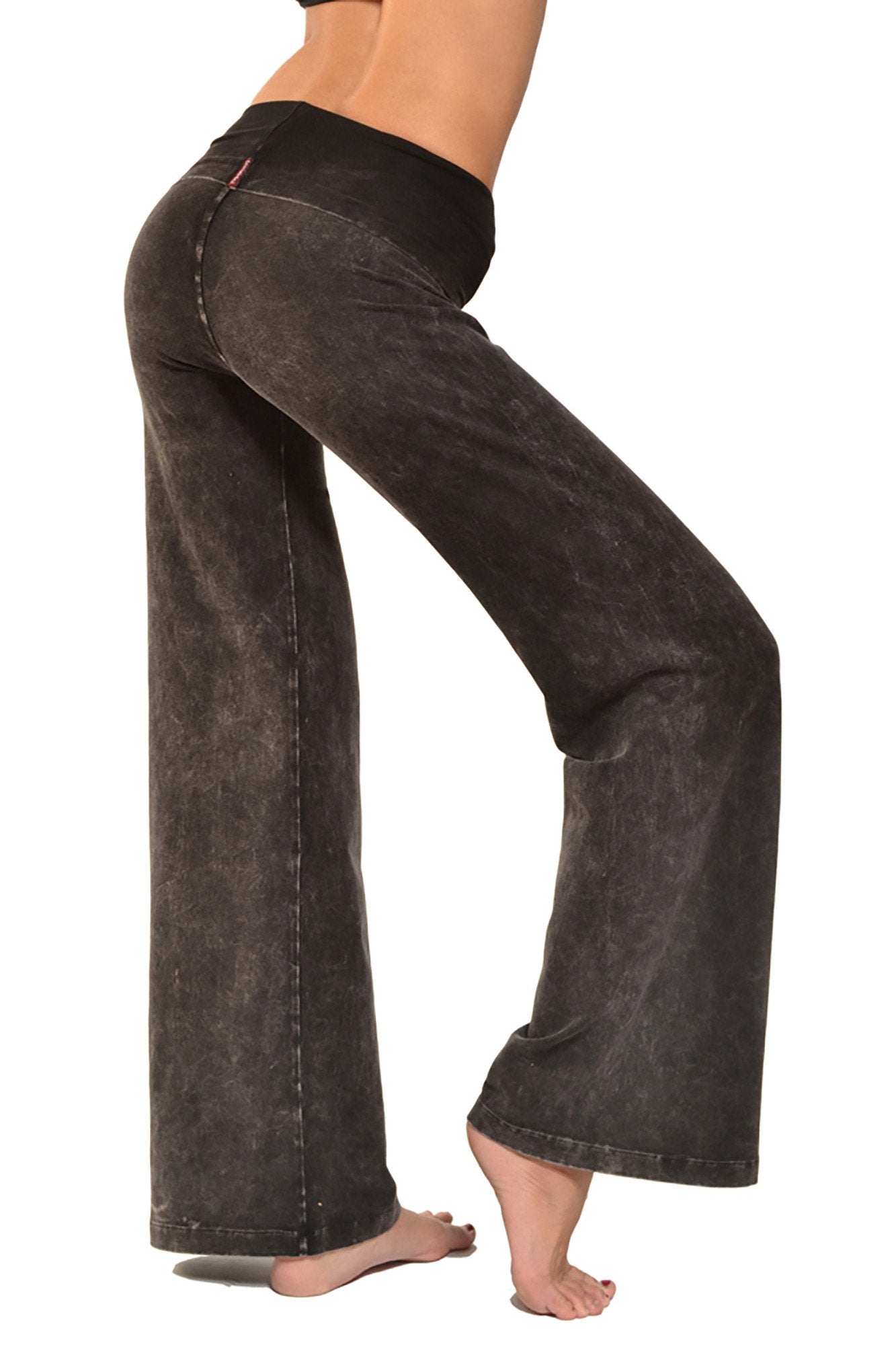 Wide Leg Roll Down Pants (Style W-326, Black Mineral Wash