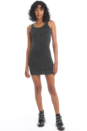 Hard Tail Forever - Baby Ribbed Skinny Mini Dress (T-150, Black Mineral Wash MW6)