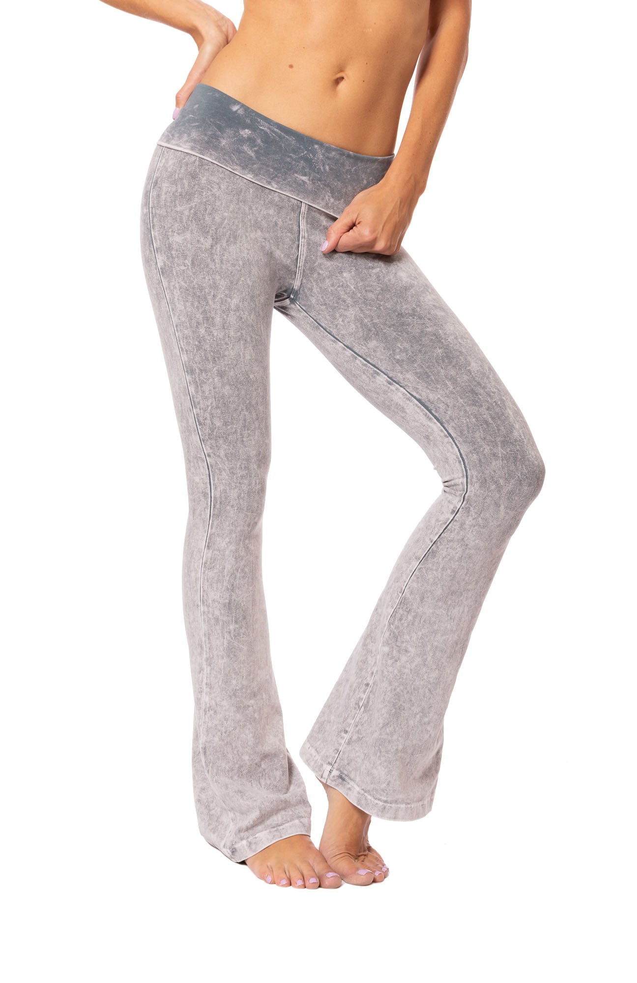 Contour Roll Down Boho Bell Bottom Flare Pant (Style W-598, Light Grey -  Londo Lifestyle