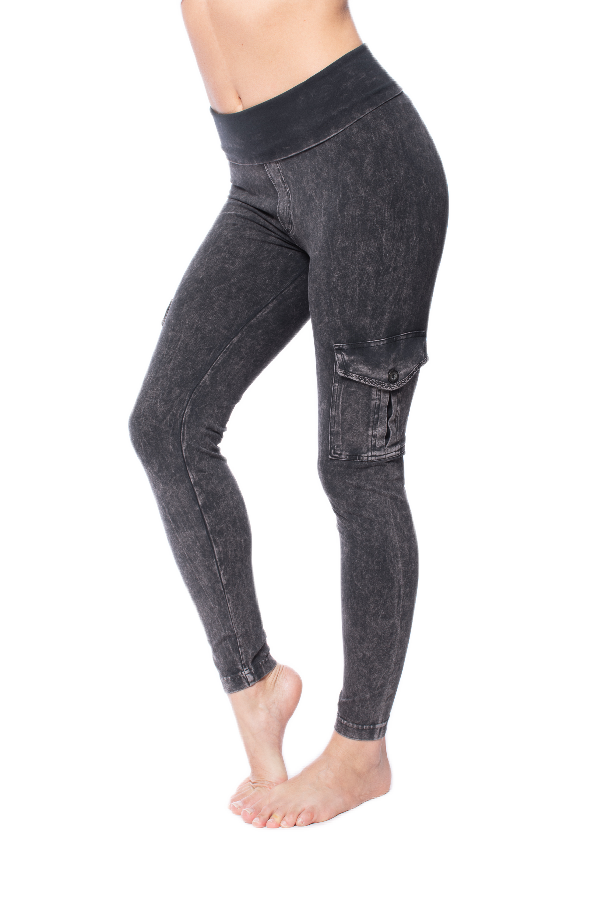 Contour Rolldown Cargo Ankle Legging (Style W-443, Black Mineral