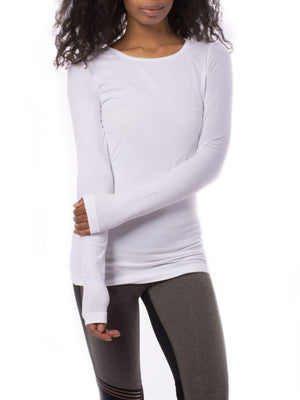 Supima/Lycra Long Sleeve Scoop Tee (Style SL-69, White) by Hard Tail Forever