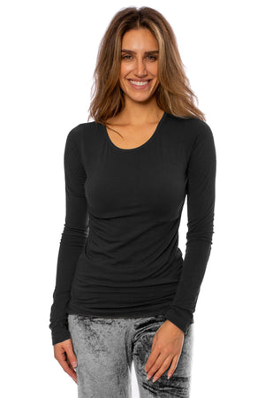 Supima/Lycra Long Sleeve Scoop Tee (Style SL-69, Black) by Hard Tail Forever