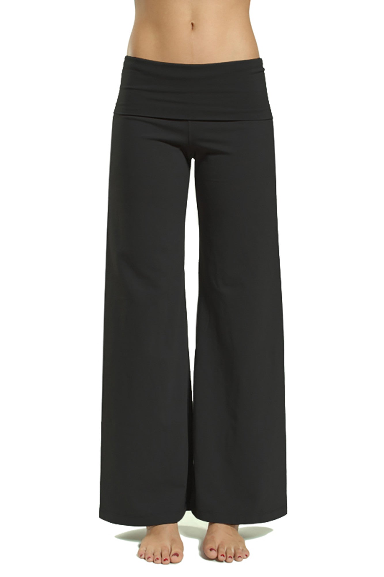 Wide Leg Roll Down Pants (Style W-326, Black) by Hard Tail Forever